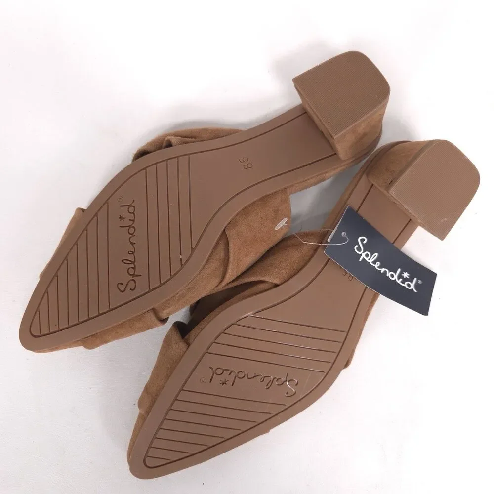 Splendid New Lanis GENUINE SUEDE LEATHER Mules 8.5 M Caramel Knot Heeled Pointed